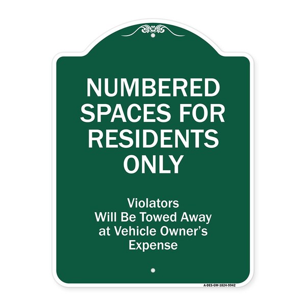 Signmission Numbered Spaces Residents Only Violators Will Be Towed Away At Vehicle Owners Expense, GW-1824-9942 A-DES-GW-1824-9942 - main